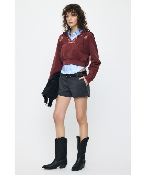 MOUSSY(マウジー)の「RUGGED LOGO フ―ディー(スウェット・レディース・杢グレー/マジェンタ・FREE)」の6枚目の写真