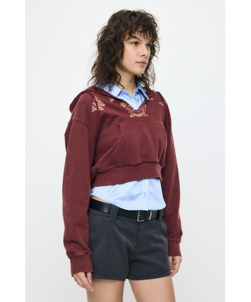 MOUSSY(マウジー)の「RUGGED LOGO フ―ディー(スウェット・レディース・杢グレー/マジェンタ・FREE)」の8枚目の写真