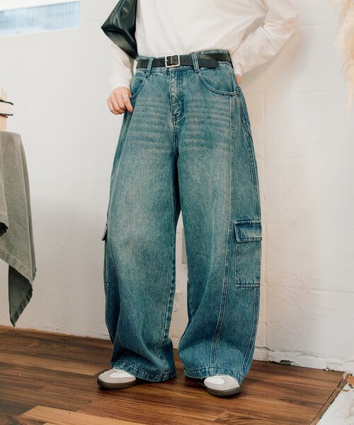 CIAOPANIC TYPY（チャオパニックティピー）の「【UNISEX】バルーンカーブカーゴデニムパンツ（デニムパンツ・レディース・ブラック/ブルー/ホワイト/ベージュ・MEDIUM/LARGE）」の18枚目の写真