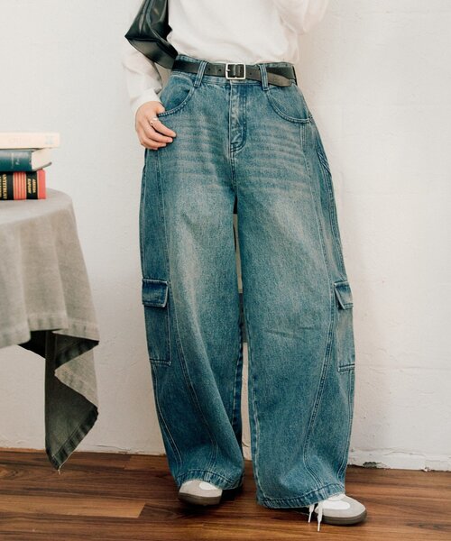 CIAOPANIC TYPY（チャオパニックティピー）の「【UNISEX】バルーンカーブカーゴデニムパンツ（デニムパンツ・レディース・ブラック/ブルー/ホワイト/ベージュ・MEDIUM/LARGE）」の19枚目の写真