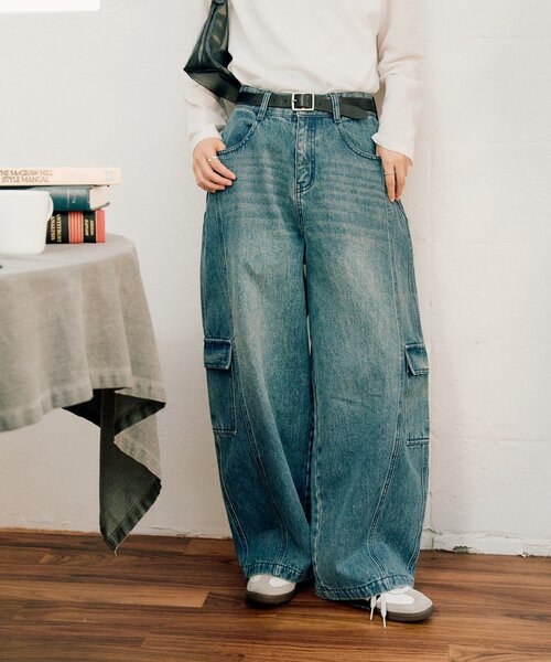 CIAOPANIC TYPY（チャオパニックティピー）の「【UNISEX】バルーンカーブカーゴデニムパンツ（デニムパンツ・レディース・ブラック/ブルー/ホワイト/ベージュ・MEDIUM/LARGE）」の20枚目の写真