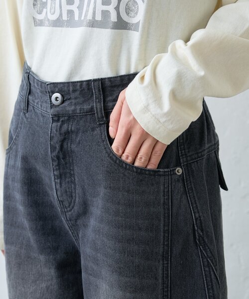 CIAOPANIC TYPY（チャオパニックティピー）の「【UNISEX】バルーンカーブカーゴデニムパンツ（デニムパンツ・レディース・ブラック/ブルー/ホワイト/ベージュ・MEDIUM/LARGE）」の8枚目の写真