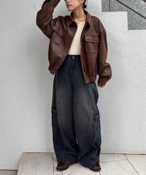 CIAOPANIC TYPY（チャオパニックティピー）の「【UNISEX】バルーンカーブカーゴデニムパンツ（カーゴパンツ・レディース・ブラック/ブルー/ホワイト/ベージュ・MEDIUM/LARGE）」の10枚目の写真