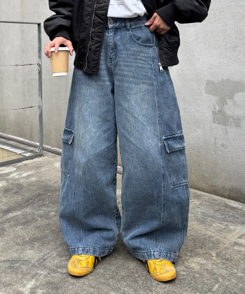 CIAOPANIC TYPY（チャオパニックティピー）の「【UNISEX】バルーンカーブカーゴデニムパンツ（カーゴパンツ・レディース・ブラック/ブルー/ホワイト/ベージュ・MEDIUM/LARGE）」の12枚目の写真
