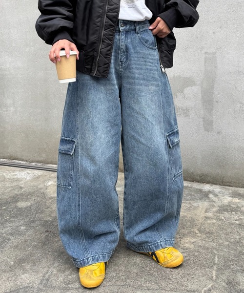 CIAOPANIC TYPY（チャオパニックティピー）の「【UNISEX】バルーンカーブカーゴデニムパンツ（カーゴパンツ・レディース・ブラック/ブルー/ホワイト/ベージュ・MEDIUM/LARGE）」の13枚目の写真