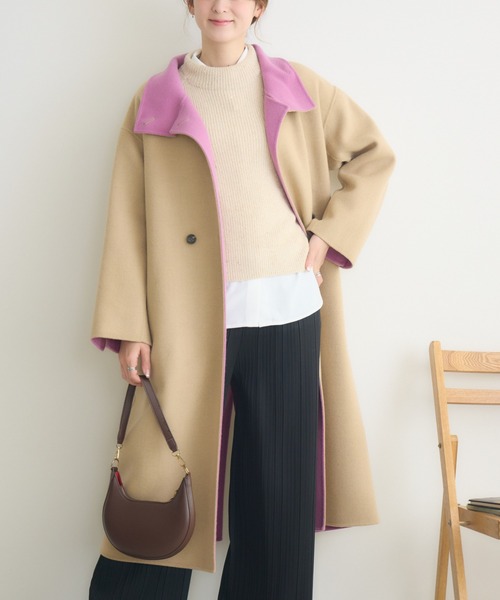 KATHARINE ROSS（キャサリンロス）の「【KATHARINE ROSS】バイカラーダブルビーバーコート（その他アウター・レディース・ベージュ/アイボリー/ブルー・FREE）」の3枚目の写真