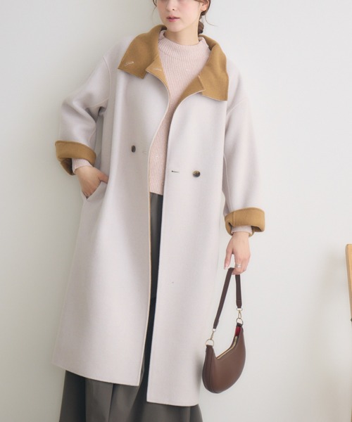 KATHARINE ROSS（キャサリンロス）の「【KATHARINE ROSS】バイカラーダブルビーバーコート（その他アウター・レディース・ベージュ/アイボリー/ブルー・FREE）」の2枚目の写真