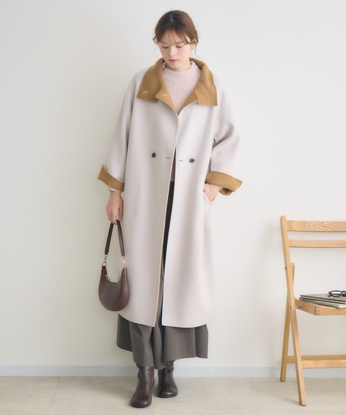 KATHARINE ROSS（キャサリンロス）の「【KATHARINE ROSS】バイカラーダブルビーバーコート（その他アウター・レディース・ベージュ/アイボリー/ブルー・FREE）」の4枚目の写真