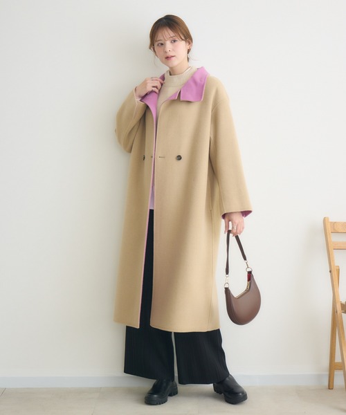 KATHARINE ROSS（キャサリンロス）の「【KATHARINE ROSS】バイカラーダブルビーバーコート（その他アウター・レディース・ベージュ/アイボリー/ブルー・FREE）」の12枚目の写真