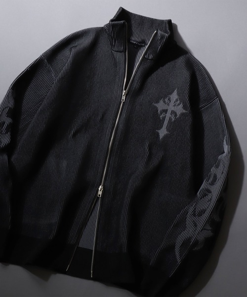 SITRY(シトリー)の「Trival Logo Knit Blouzon/トライバルロゴ オーバーサイズ ドローコード ニット ブルゾン ドライバーズニット(カーディガン/ボレロ・メンズ・ホワイト/ブラック・L/M)」の1枚目の写真