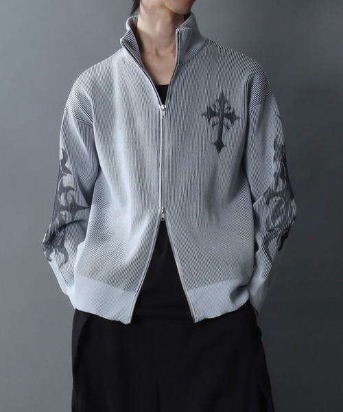 SITRY(シトリー)の「Trival Logo Knit Blouzon/トライバルロゴ オーバーサイズ ドローコード ニット ブルゾン ドライバーズニット(カーディガン/ボレロ・メンズ・ホワイト/ブラック・L/M)」の15枚目の写真