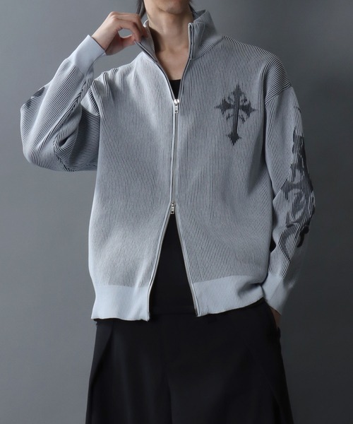 SITRY(シトリー)の「Trival Logo Knit Blouzon/トライバルロゴ オーバーサイズ ドローコード ニット ブルゾン ドライバーズニット(カーディガン/ボレロ・メンズ・ホワイト/ブラック・L/M)」の16枚目の写真