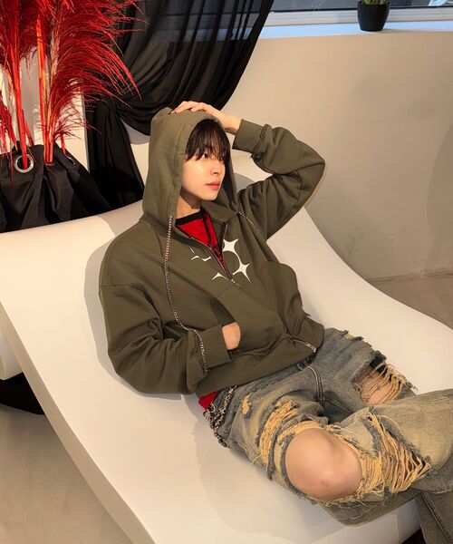 TRIPSHOP(トリップショップ)の「パンクスラッシュフードジップアップ(パーカー・レディース・カーキ・SMALL/MEDIUM/LARGE)」の7枚目の写真