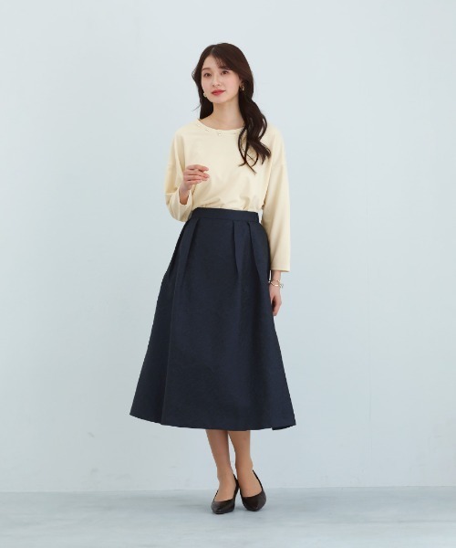 White Collection（ホワイトコレクション）の「【 ディテール映え 】 ドライタッチフライス・ランダムパールライクドルマンブラウス（シャツ/ブラウス・レディース・ネイビー/ブラック/アイボリー・M/S）」の5枚目の写真