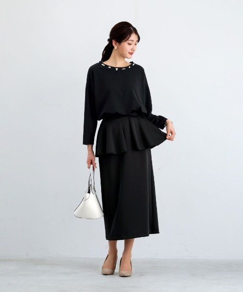 White Collection（ホワイトコレクション）の「【 ディテール映え 】 ドライタッチフライス・ランダムパールライクドルマンブラウス（シャツ/ブラウス・レディース・ネイビー/ブラック/アイボリー・M/S）」の19枚目の写真