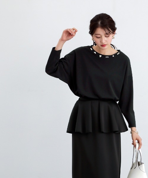 White Collection（ホワイトコレクション）の「【 ディテール映え 】 ドライタッチフライス・ランダムパールライクドルマンブラウス（シャツ/ブラウス・レディース・ネイビー/ブラック/アイボリー・M/S）」の20枚目の写真