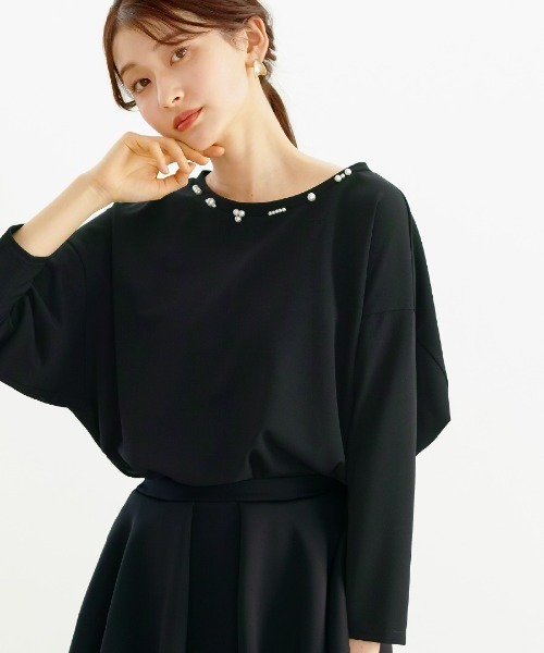 White Collection（ホワイトコレクション）の「【 ディテール映え 】 ドライタッチフライス・ランダムパールライクドルマンブラウス（シャツ/ブラウス・レディース・ネイビー/ブラック/アイボリー・M/S）」の21枚目の写真