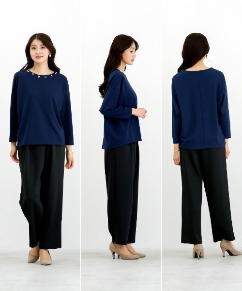 White Collection（ホワイトコレクション）の「【 ディテール映え 】 ドライタッチフライス・ランダムパールライクドルマンブラウス（シャツ/ブラウス・レディース・ネイビー/ブラック/アイボリー・M/S）」の16枚目の写真