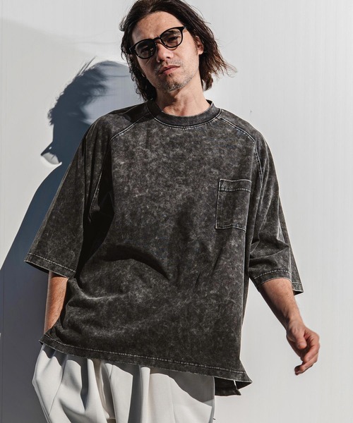 CAMBIO(カンビオ)の「mt10184- Snow Wash Half Sleeve Pocket Tee Tシャツ(CMP-261-007)(Tシャツ/カットソー・メンズ・ブラック/ブルー/グレイッシュベージュ・S/M/L)」の2枚目の写真