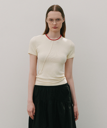 Back cut-out Diagonal stitch Short Sleeve T Yellow