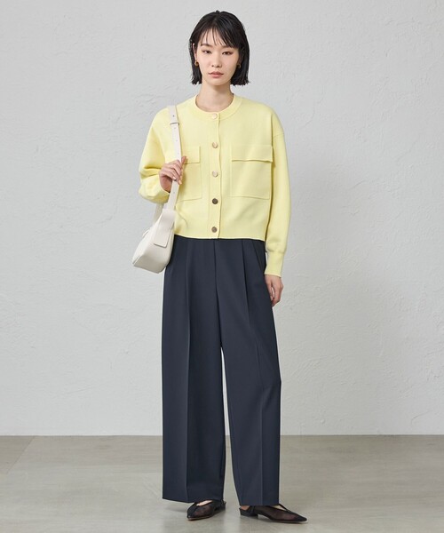 CAST:(キャストコロン)の「【着回し抜群/手洗い可能】フォルムニットジャケット(ノーカラージャケット・レディース・ネイビー/グリーン系その他3/ホワイト・M)」の6枚目の写真