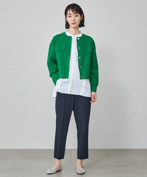 CAST:(キャストコロン)の「【着回し抜群/手洗い可能】フォルムニットジャケット(ノーカラージャケット・レディース・ネイビー/グリーン系その他3/ホワイト・M)」の7枚目の写真