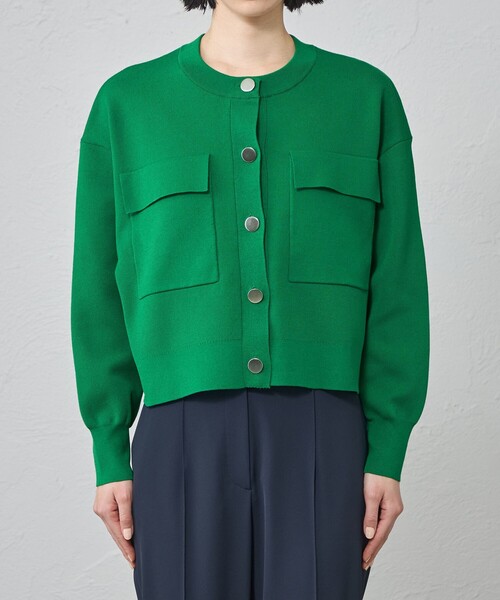 CAST:(キャストコロン)の「【着回し抜群/手洗い可能】フォルムニットジャケット(ノーカラージャケット・レディース・ネイビー/グリーン系その他3/ホワイト・M)」の8枚目の写真