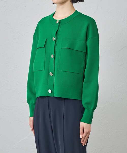 CAST:(キャストコロン)の「【着回し抜群/手洗い可能】フォルムニットジャケット(ノーカラージャケット・レディース・ネイビー/グリーン系その他3/ホワイト・M)」の9枚目の写真