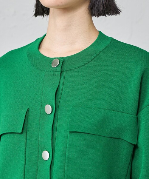 CAST:(キャストコロン)の「【着回し抜群/手洗い可能】フォルムニットジャケット(ノーカラージャケット・レディース・ネイビー/グリーン系その他3/ホワイト・M)」の11枚目の写真