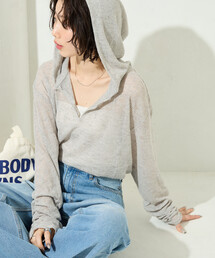 限定展開 シアー ワッフル フード ロンTEE