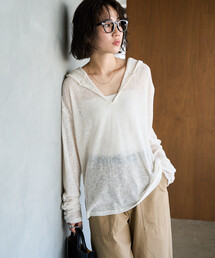 限定展開 シアー ワッフル フード ロンTEE