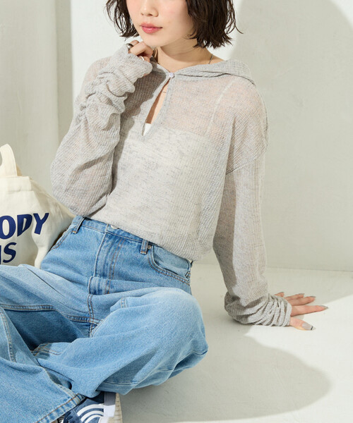 FREAK'S STORE(フリークスストア)の「限定展開 シアー ワッフル フード ロンTEE(Tシャツ/カットソー・レディース・オフホワイト/ライトグリーン/ブラック/グレー・フリ-)」の10枚目の写真