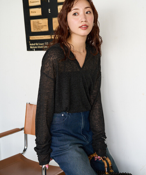 FREAK'S STORE(フリークスストア)の「限定展開 シアー ワッフル フード ロンTEE(Tシャツ/カットソー・レディース・オフホワイト/ライトグリーン/ブラック/グレー・フリ-)」の16枚目の写真