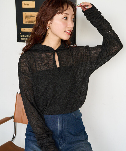 FREAK'S STORE(フリークスストア)の「限定展開 シアー ワッフル フード ロンTEE(Tシャツ/カットソー・レディース・オフホワイト/ライトグリーン/ブラック/グレー・フリ-)」の18枚目の写真
