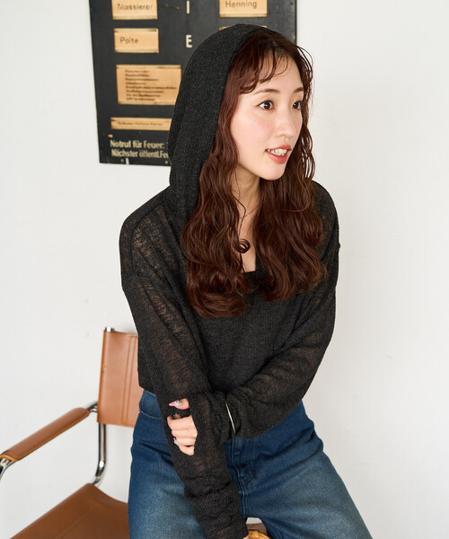 FREAK'S STORE(フリークスストア)の「限定展開 シアー ワッフル フード ロンTEE(Tシャツ/カットソー・レディース・オフホワイト/ライトグリーン/ブラック/グレー・フリ-)」の19枚目の写真