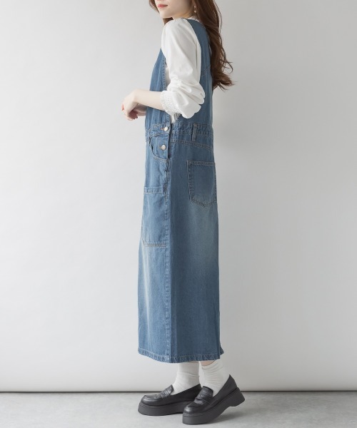 aity（アイティ）の「M-4L カシュクール デニムジャンスカ（ジャンパースカート・レディース・ネイビー/ブルー/ワンウォッシュ・L/M/4L/3L/LL）」の17枚目の写真