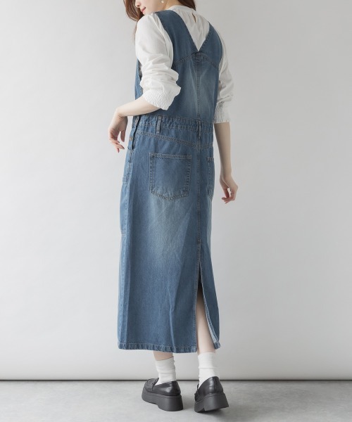 aity（アイティ）の「M-4L カシュクール デニムジャンスカ（ジャンパースカート・レディース・ネイビー/ブルー/ワンウォッシュ・L/M/4L/3L/LL）」の18枚目の写真