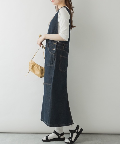 aity（アイティ）の「M-4L カシュクール デニムジャンスカ（ジャンパースカート・レディース・ネイビー/ブルー/ワンウォッシュ・L/M/4L/3L/LL）」の19枚目の写真