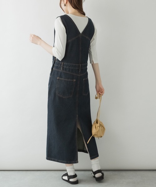 aity（アイティ）の「M-4L カシュクール デニムジャンスカ（ジャンパースカート・レディース・ネイビー/ブルー/ワンウォッシュ・L/M/4L/3L/LL）」の20枚目の写真