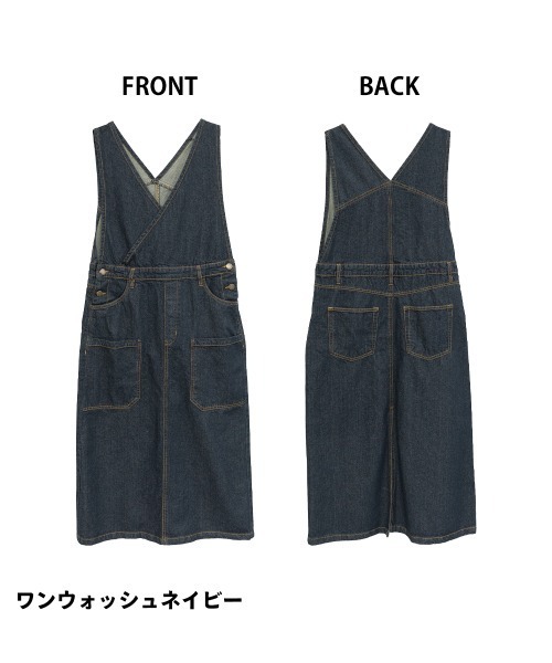 aity（アイティ）の「M-4L カシュクール デニムジャンスカ（ジャンパースカート・レディース・ネイビー/ブルー/ワンウォッシュ・L/M/4L/3L/LL）」の6枚目の写真