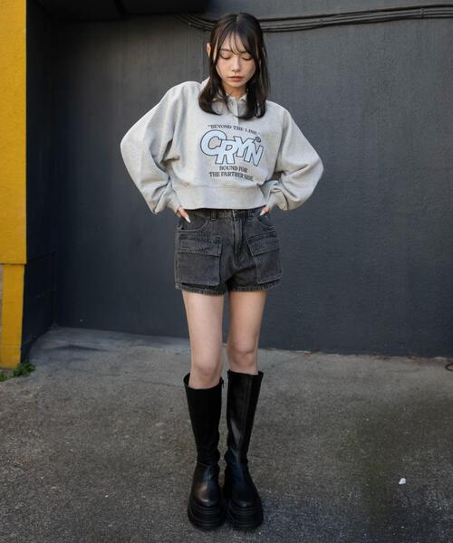 WEGO(ウィゴー)の「WEGO【26年春新作】/襟付きグラフィックショートスウェット(スウェット・レディース・杢グレー/ネイビー・FREE)」の4枚目の写真
