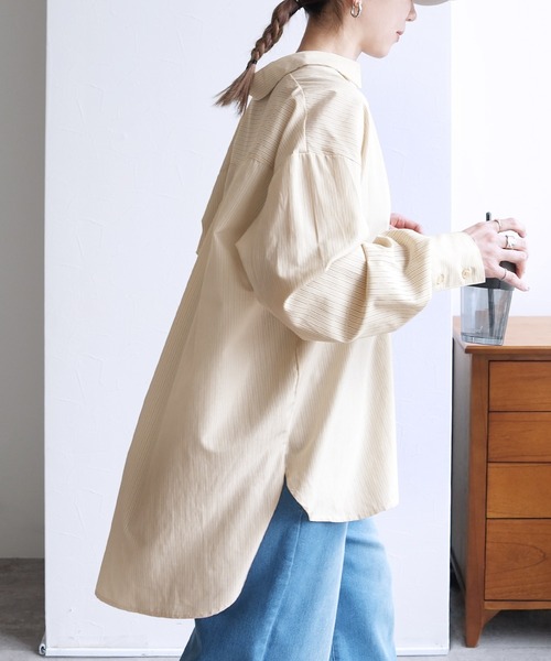 reca(レカ)の「ストライプスッキパーブラウス(シャツ/ブラウス・レディース・サックスブルー/ベージュ/ホワイト・M)」の7枚目の写真