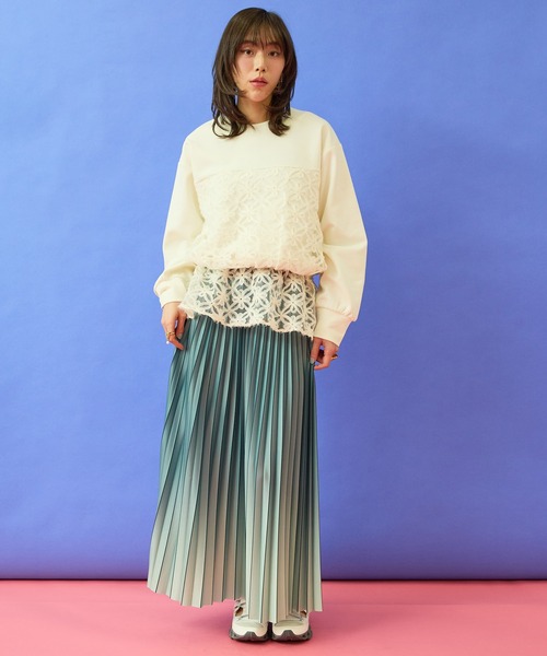 JETSET SOLO PLUS （ジェットセットソロプラス）の「【FONT LAB】チュール刺繍コンビ2WAYトップス（Tシャツ/カットソー・レディース・オフホワイト/ブラック/グレイッシュベージュ・FREE）」の8枚目の写真