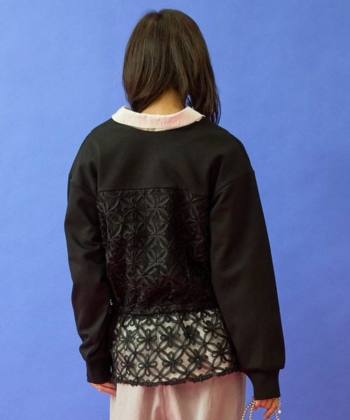 JETSET SOLO PLUS （ジェットセットソロプラス）の「【FONT LAB】チュール刺繍コンビ2WAYトップス（Tシャツ/カットソー・レディース・オフホワイト/ブラック/グレイッシュベージュ・FREE）」の5枚目の写真