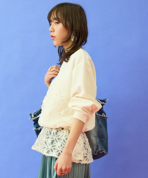 JETSET SOLO PLUS （ジェットセットソロプラス）の「【FONT LAB】チュール刺繍コンビ2WAYトップス（Tシャツ/カットソー・レディース・オフホワイト/ブラック/グレイッシュベージュ・FREE）」の6枚目の写真
