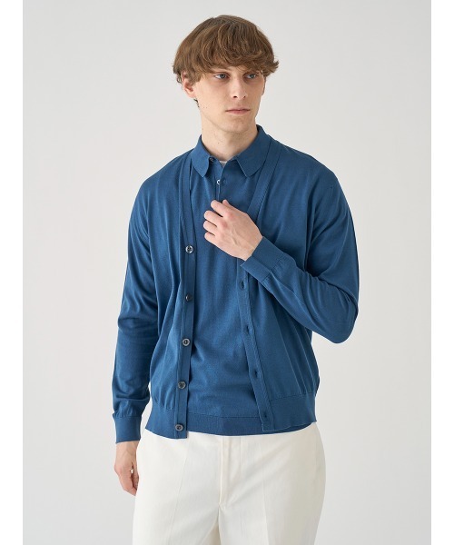 JOHN SMEDLEY(ジョンスメドレー)の「Vネック長袖コットンニットカーディガン(カーディガン/ボレロ・メンズ・ブルー系その他3・L/M)」の1枚目の写真