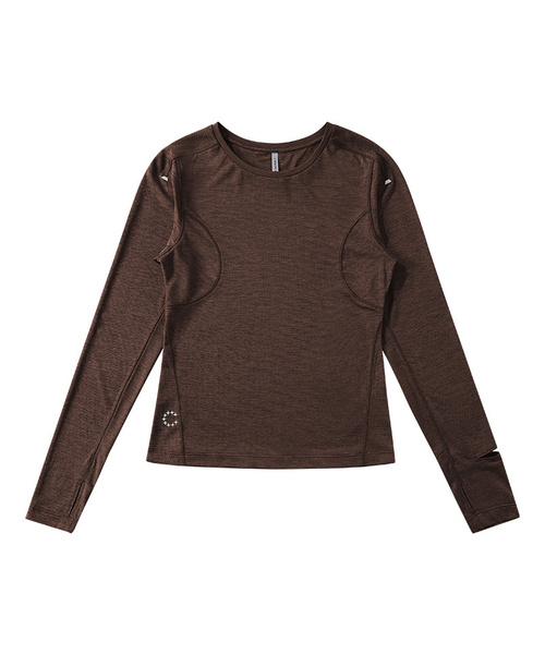 BUTTON SEOUL（ボタンソウル）の「[ウィメンズ]クイックドライセカンドスキンロングスリーブランニングテックTシャツ(6 COLORS)（Tシャツ/カットソー・レディース・カーキブラウン/ブラウン/オレンジ/パープル/オリーブ/ブラック・MEDIUM/LARGE/SMALL）」の3枚目の写真
