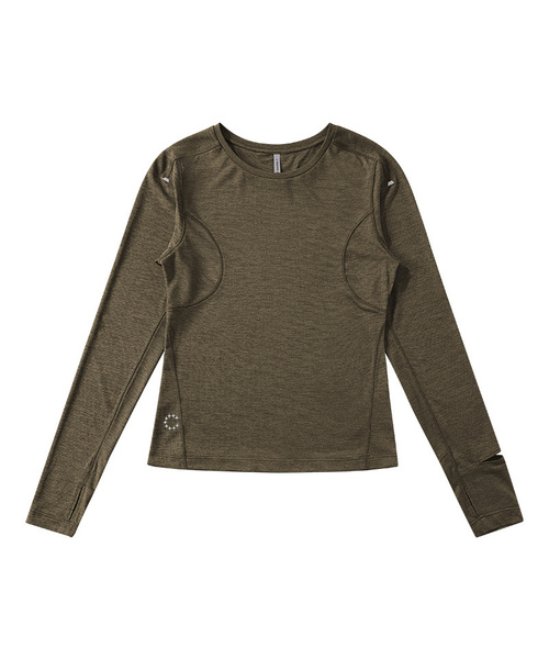 BUTTON SEOUL（ボタンソウル）の「[ウィメンズ]クイックドライセカンドスキンロングスリーブランニングテックTシャツ(6 COLORS)（Tシャツ/カットソー・レディース・カーキブラウン/ブラウン/オレンジ/パープル/オリーブ/ブラック・MEDIUM/LARGE/SMALL）」の4枚目の写真