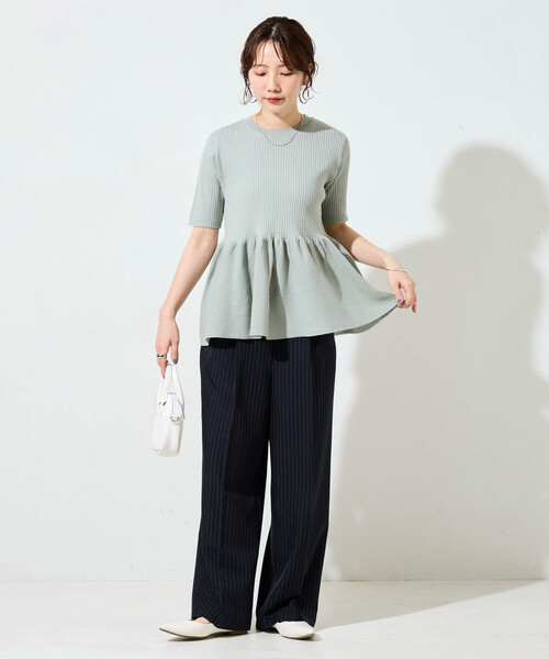 FREAK'S STORE(フリークスストア)の「限定展開 サマーニット 半袖 ペプラム トップス(ニット/セーター・レディース・ナチュラル/ブラック/ライトピンク/サックスブルー/ブラウン・フリ-)」の14枚目の写真