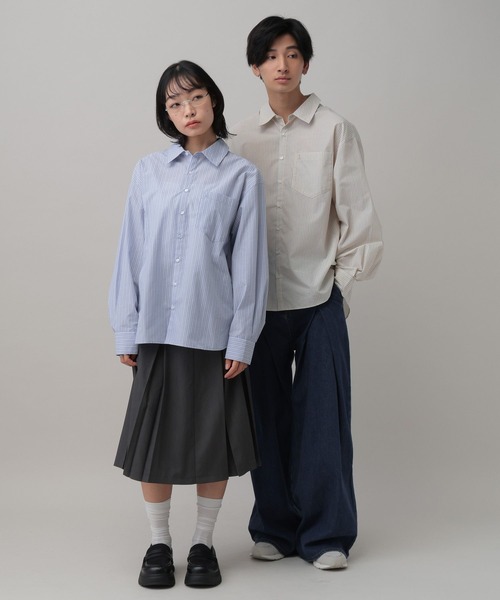 ALAND（エーランド）の「【UNISEX】ALAND／ボリュームBIGシャツ（シャツ/ブラウス・レディース・ブルー/オフホワイト/ベージュ/ライトブルー・LARGE/SMALL）」の9枚目の写真